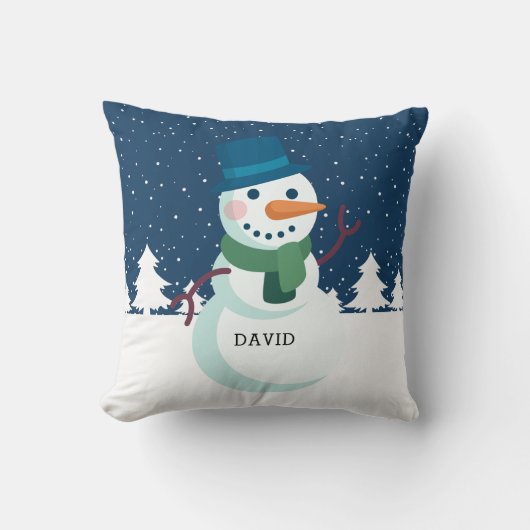 雪だるまパパパーソナライズされた名クリスマスホリデイ クッション (正面)