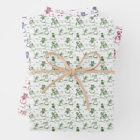 雪だるまパレードトイル – 青い緑の赤 ラッピングペーパーシート (インサイチュ)