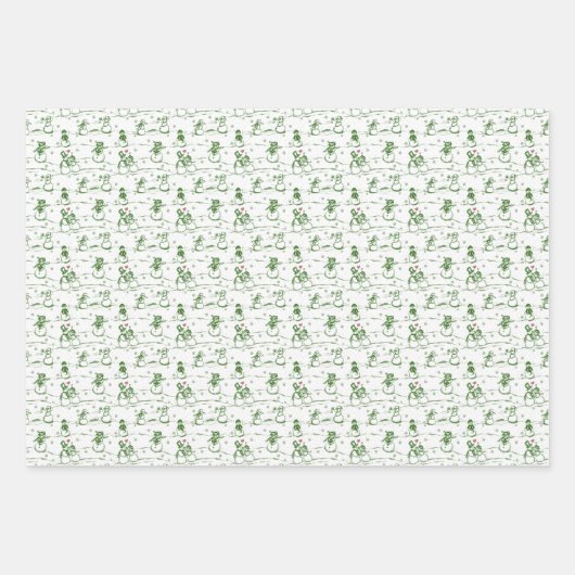 雪だるまパレードトイル – 青い緑の赤 ラッピングペーパーシート (正面)