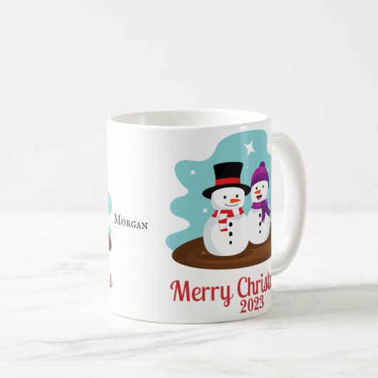 雪だるまパーソナライズされたのクリスマスギフト コーヒーマグカップ (正面右)