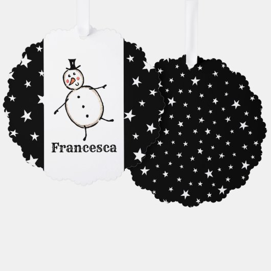 雪だるまパーソナライズされたクリスマス オーナメントカード (正面/裏面)