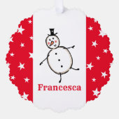 雪だるまパーソナライズされたクリスマス オーナメントカード (正面)