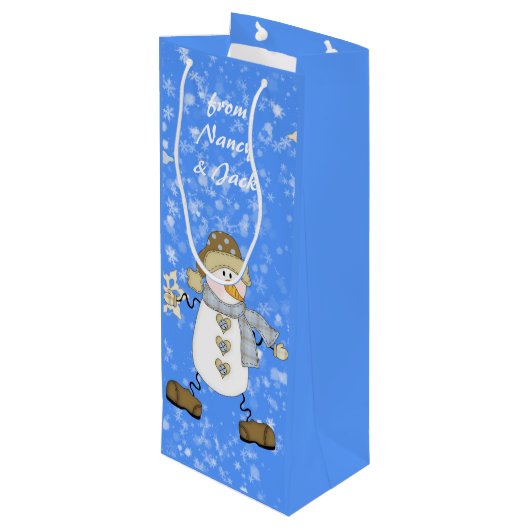 雪だるまパーソナライズされたクリスマス ワインギフトバッグ (裏面アングル)