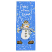 雪だるまパーソナライズされたクリスマス ワインギフトバッグ (裏面)