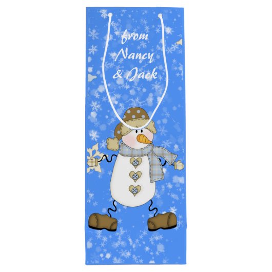 雪だるまパーソナライズされたクリスマス ワインギフトバッグ (裏面)