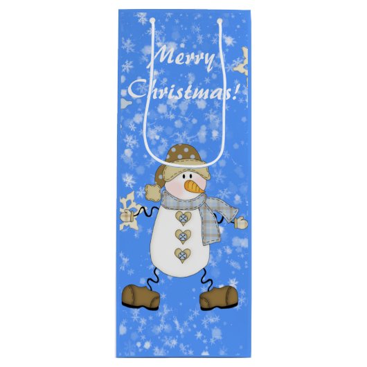 雪だるまパーソナライズされたクリスマス ワインギフトバッグ (正面)