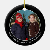 雪だるまパーソナライズされたスノウのグローブ写真 セラミックオーナメント (裏面)