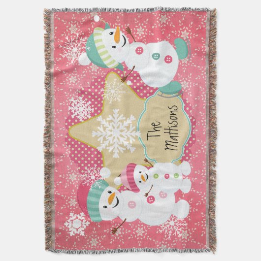 雪だるまパーソナライズされたファミリーホリデースロー スローブランケット (正面縦)