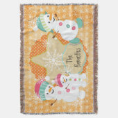 雪だるまパーソナライズされたファミリーホリデースロー スローブランケット (正面縦)