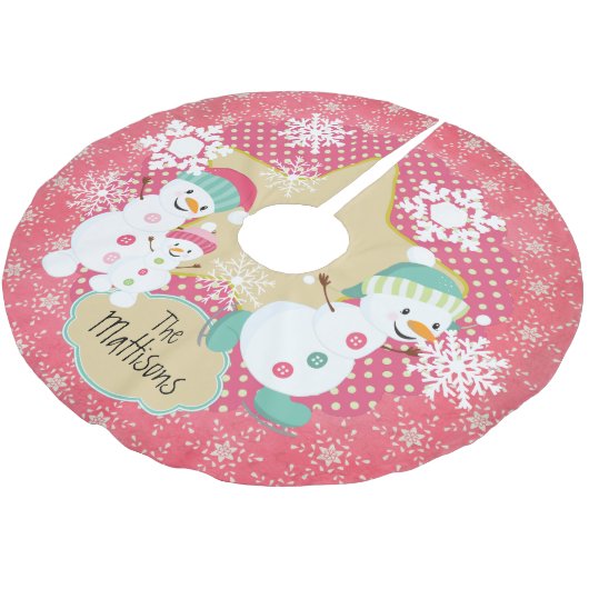 雪だるまパーソナライズされたファミリーホリデーツリースカート2 ブラッシュドポリエステルツリースカート (アングル)