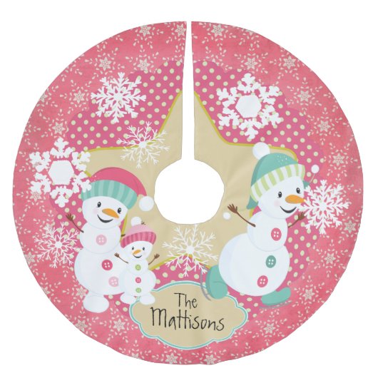 雪だるまパーソナライズされたファミリーホリデーツリースカート2 ブラッシュドポリエステルツリースカート (正面)