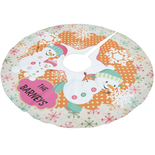 雪だるまパーソナライズされたファミリーホリデーツリースカート4 ブラッシュドポリエステルツリースカート (アングル)