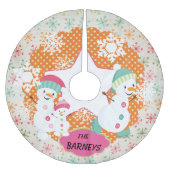 雪だるまパーソナライズされたファミリーホリデーツリースカート4 ブラッシュドポリエステルツリースカート (正面)