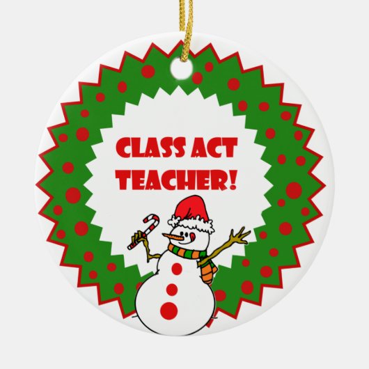 雪だるまパーソナライズされた先生キープサケオーナメント セラミックオーナメント (正面)