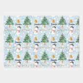 雪だるまパーソナライズ名3 Christmas ラッピングペーパーシート (正面3)