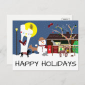 雪だるまパーティーハッピーホリデーズハガキ ポストカード (正面/裏面)