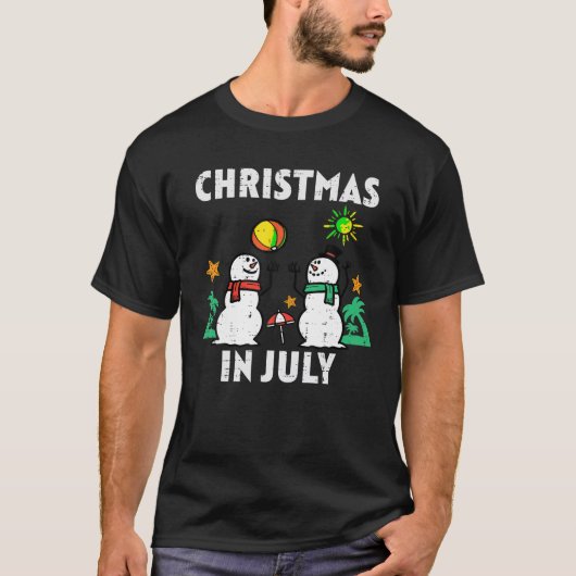 雪だるまビーチクリスマス7月のクリスマス夏の男性Wo Tシャツ (正面)
