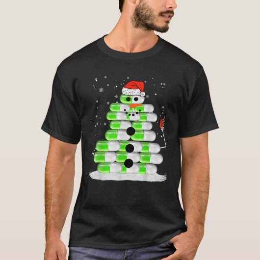 雪だるまピルスタックサンタハットクリスマス薬局テ Tシャツ (正面)