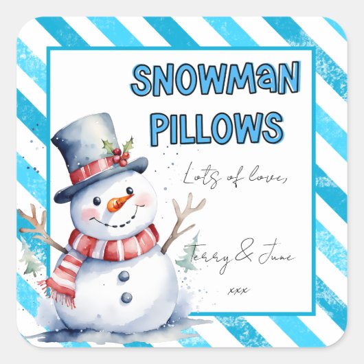 雪だるまピロースクリスマスギフトラベルいけな小妖精や小人 スクエアシール (正面)