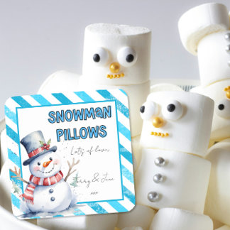 雪だるまピロースクリスマスギフトラベルいけな小妖精や小人 スクエアシール