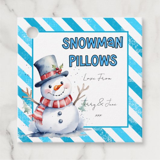 雪だるまピロースクリスマスギフトラベルいけな小妖精や小人 フェイバータグ (正面)