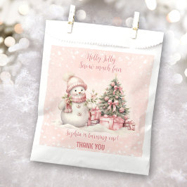 雪だるまピンクのクリスマス1st誕生日のお祝いバッグ フェイバーバッグ