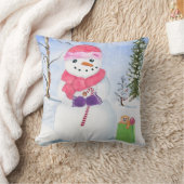 雪だるまピンクのスカーフのキャンディーと甘い冬の風景 クッション (ブランケット)