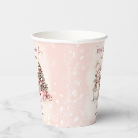 雪だるまピンクウィンタークリスマスガールベビーシャワー 紙コップ (右)