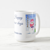 雪だるまピンクスカーフキャンディーケーンハッピースノー日 コーヒーマグカップ (正面右)