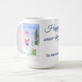 雪だるまピンクスカーフキャンディーケーンハッピースノー日 コーヒーマグカップ (正面左)