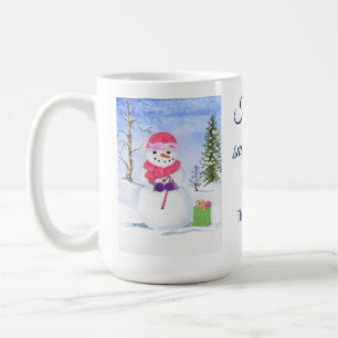 雪だるまピンクスカーフキャンディーケーンハッピースノー日 コーヒーマグカップ