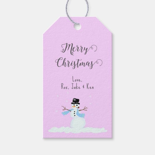 雪だるまピンクメリークリスマスタイオンギフトラベル ギフトタグ (正面)