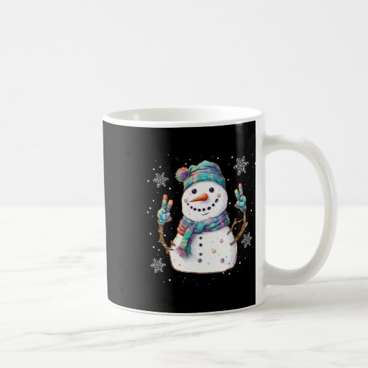 雪だるまピースサインクリスマス霜の降りた雪Xm コーヒーマグカップ (右)