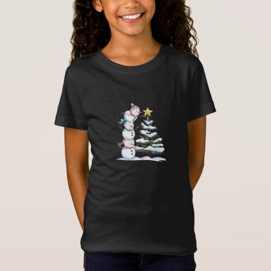 雪だるまピ飾ラミッドのクリスマスツリー Tシャツ (正面)