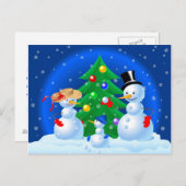 雪だるまファミリおもしろい シーズンポストカード (正面/裏面)