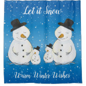 雪だるまファミリと引用文 シャワーカーテン (正面)