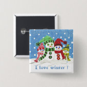 雪だるまファミリポートレートボタン 缶バッジ (正面&裏面)