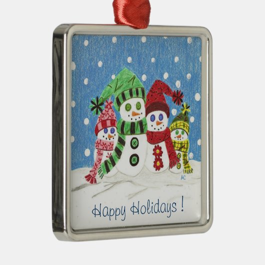 雪だるまファミリーのプレミアムクリスマスの飾り メタルオーナメント (右)