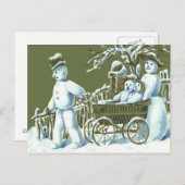 雪だるまファミリーウォークスタッロールスノー ポストカード (正面/裏面)