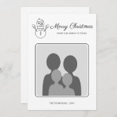 雪だるまファミリーカスタム写真と文字付きラインアート シーズンカード (正面/裏面)