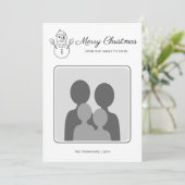 雪だるまファミリーカスタム写真と文字付きラインアート シーズンカード (スタンド正面)