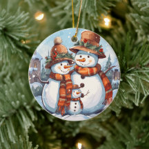 雪だるまファミリークリスマスオーナメント