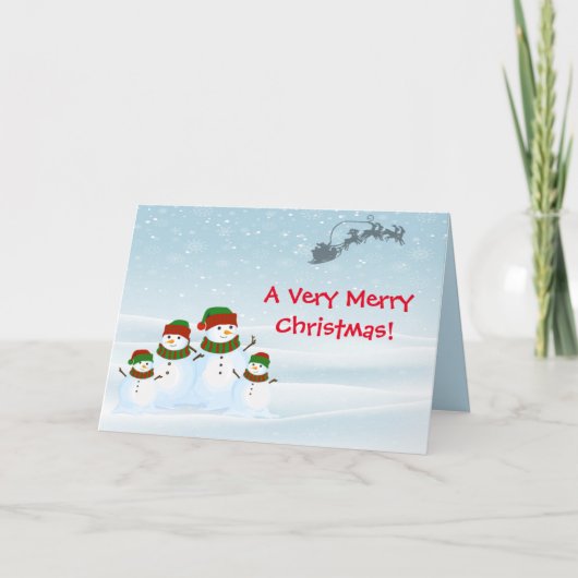 雪だるまファミリークリスマスカード サンキューカード (正面)