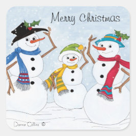 雪だるまファミリークリスマスステッカー スクエアシール
