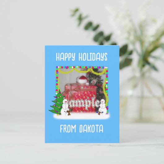 雪だるまファミリークリスマスフォトフレーム シーズンポストカード (スタンド正面)