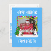 雪だるまファミリークリスマスフォトフレーム シーズンポストカード (正面/裏面)