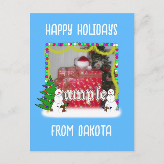 雪だるまファミリークリスマスフォトフレーム シーズンポストカード (正面)