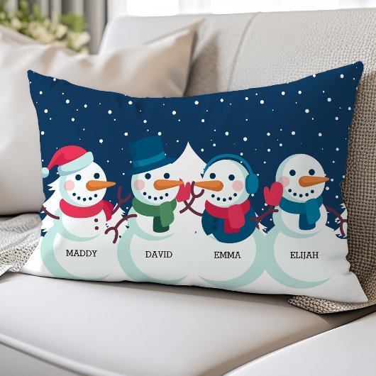 雪だるまファミリークリスマス名前をカスタムするホリデー ランバークッション