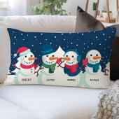 雪だるまファミリークリスマス名前をカスタムするホリデー ランバークッション