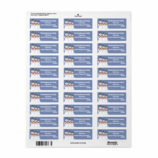 雪だるまファミリークリスマス差出人住所ラベル ラベル (フルシート)